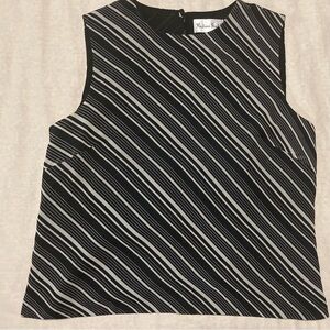 Madison Studio 100% Silk Black and White Striped Sleeveless Top